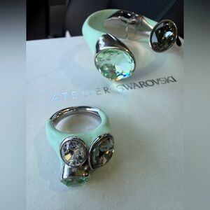 Atelier Swarovski Aqua and Silver Ring and bracelet Duo